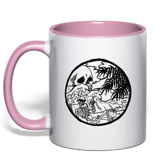 Чашка з кольоровою ручкою Скелет пляжник Ніжно рожевий фото