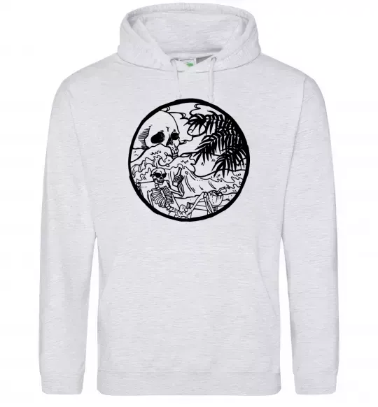 Женская толстовка (худи) Скелет пляжник Серый меланж фото