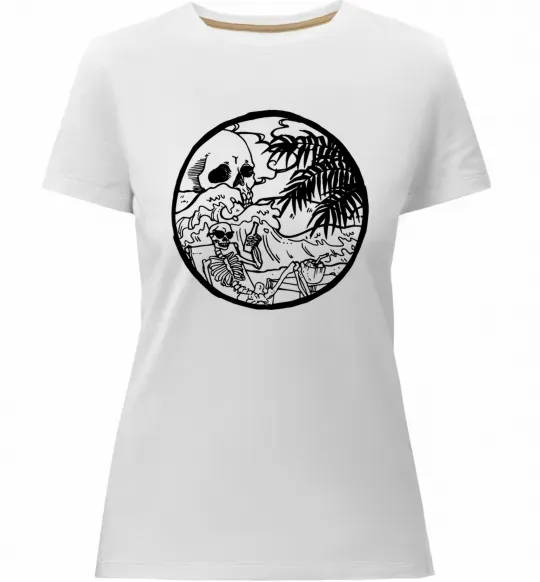 Женская премиум футболка Скелет пляжник Белый фото