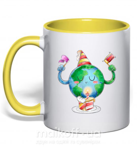 Чашка з кольоровою ручкою Happy Earth Day Сонячно жовтий фото