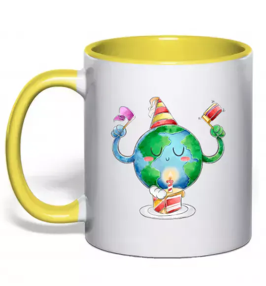 Чашка з кольоровою ручкою Happy Earth Day Сонячно жовтий фото