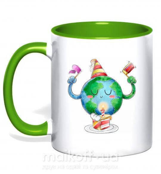 Чашка з кольоровою ручкою Happy Earth Day Зелений фото
