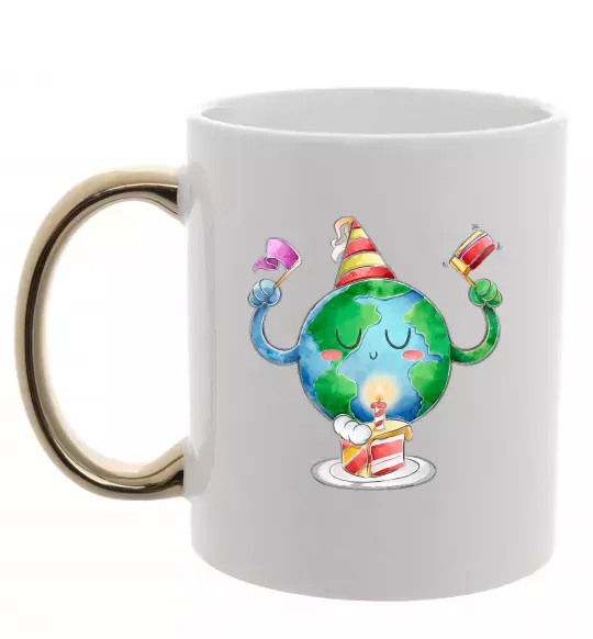 Чашка з кольоровою ручкою Happy Earth Day Золото фото