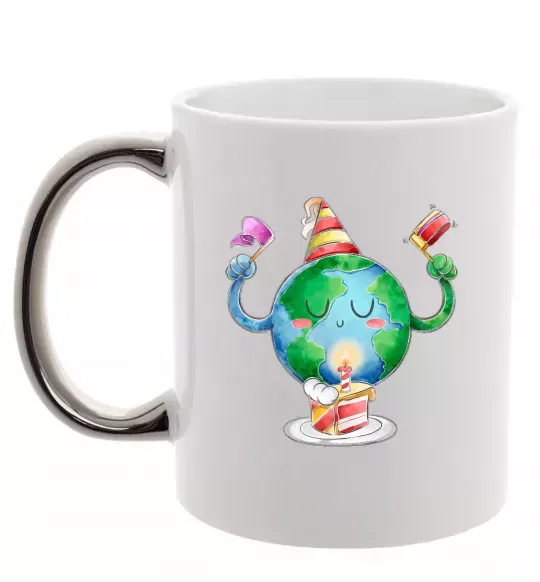 Чашка з кольоровою ручкою Happy Earth Day Срібло фото