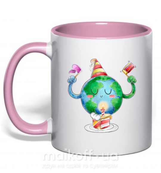 Чашка з кольоровою ручкою Happy Earth Day Ніжно рожевий фото