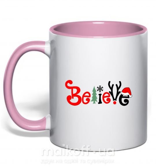 Чашка з кольоровою ручкою Believe Ніжно рожевий фото