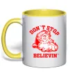 Чашка з кольоровою ручкою Don`t stop believin Сонячно жовтий Чашка з кольоровою ручкою Don`t stop believin Сонячно жовтий фото