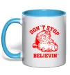 Чашка з кольоровою ручкою Don`t stop believin Блакитний Чашка з кольоровою ручкою Don`t stop believin Блакитний фото
