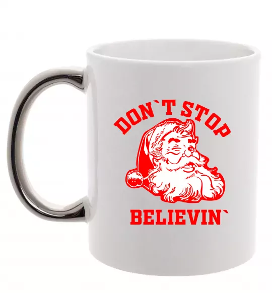 Чашка з кольоровою ручкою Don`t stop believin Срібло фото