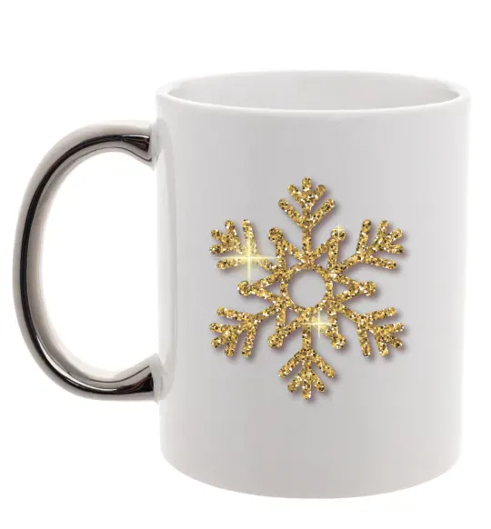 Чашка з кольоровою ручкою Золота сніжинка Срібло фото