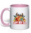 Чашка з кольоровою ручкою Happy new year little deer Ніжно рожевий фото
