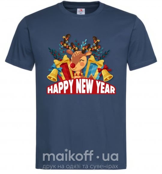 Мужская футболка Happy new year little deer Темно-синий фото