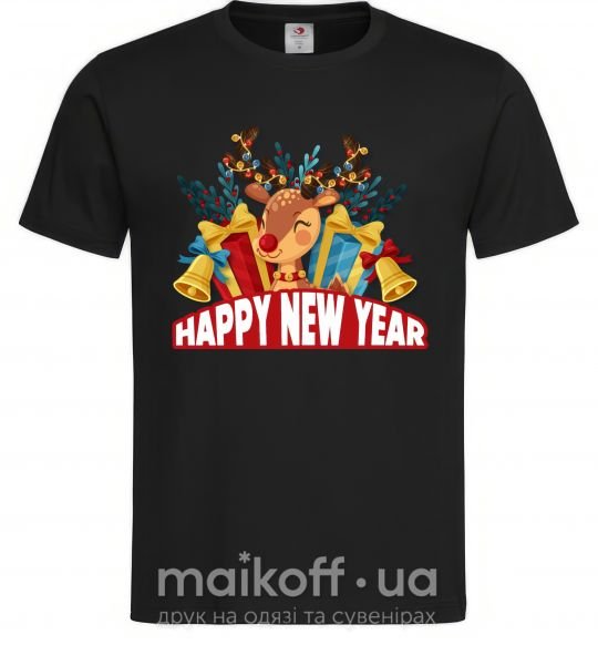 Мужская футболка Happy new year little deer Черный фото