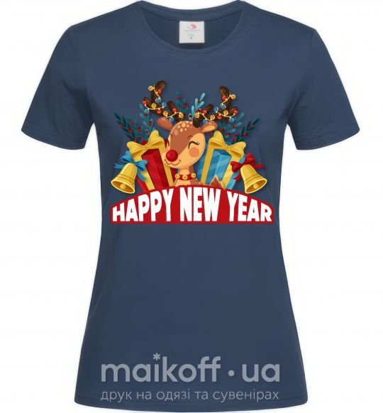 Жіноча футболка Happy new year little deer Темно-синій фото