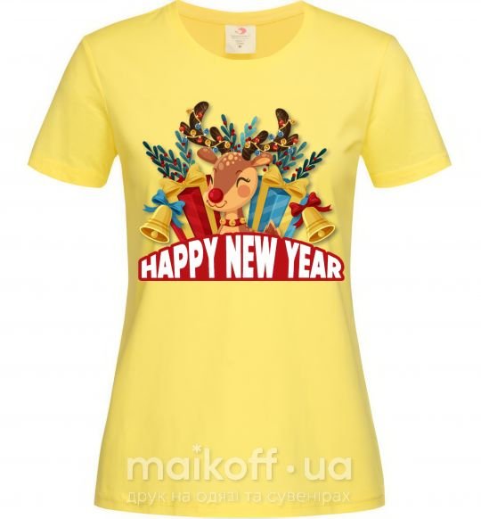 Женская футболка Happy new year little deer Лимонный фото