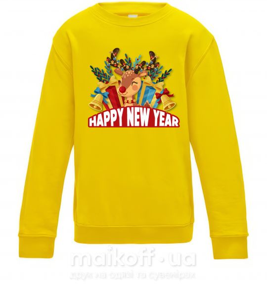 Детский Свитшот Happy new year little deer Солнечно желтый фото