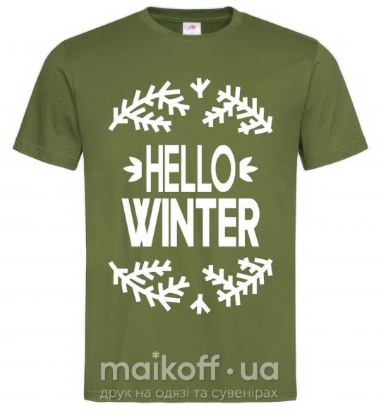 Чоловіча футболка Hello winter Оливковий фото