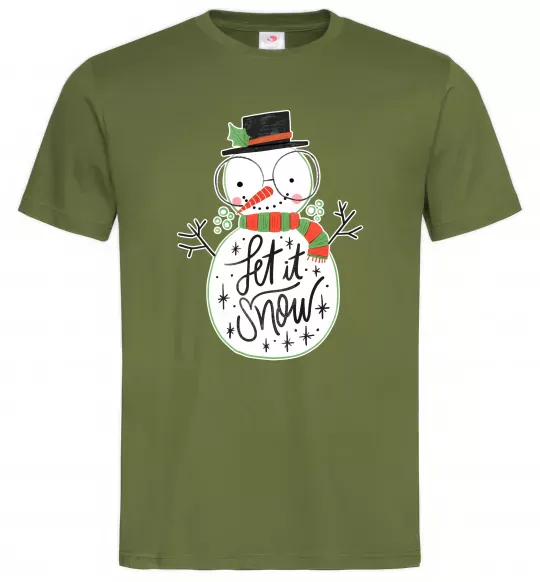 Мужская футболка Let it snow Оливковый фото