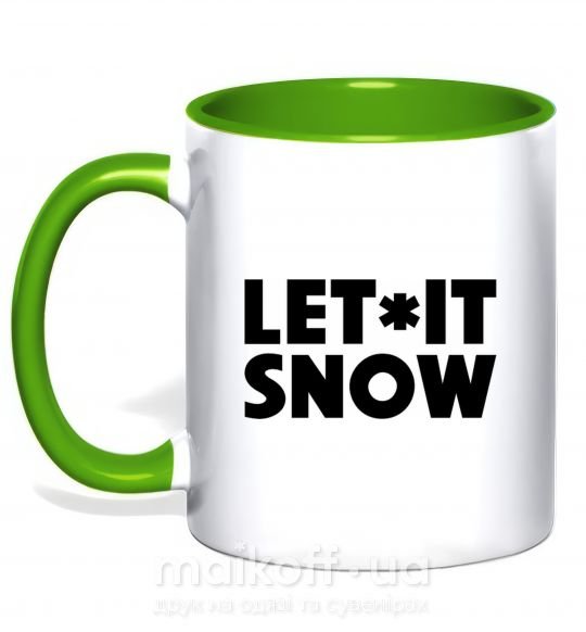 Чашка з кольоровою ручкою Let it snow text Зелений фото