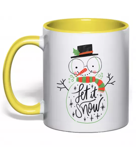 Чашка з кольоровою ручкою Let it snow Сонячно жовтий фото