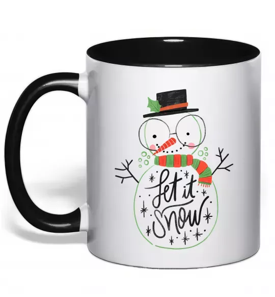 Чашка з кольоровою ручкою Let it snow Чорний фото