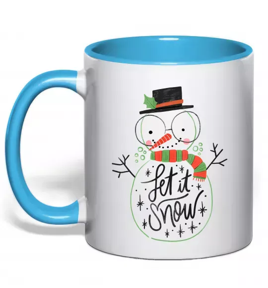 Чашка з кольоровою ручкою Let it snow Блакитний фото