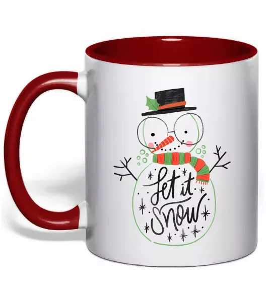Чашка з кольоровою ручкою Let it snow Червоний фото