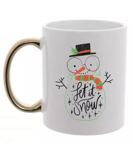 Чашка з кольоровою ручкою Let it snow Золото фото