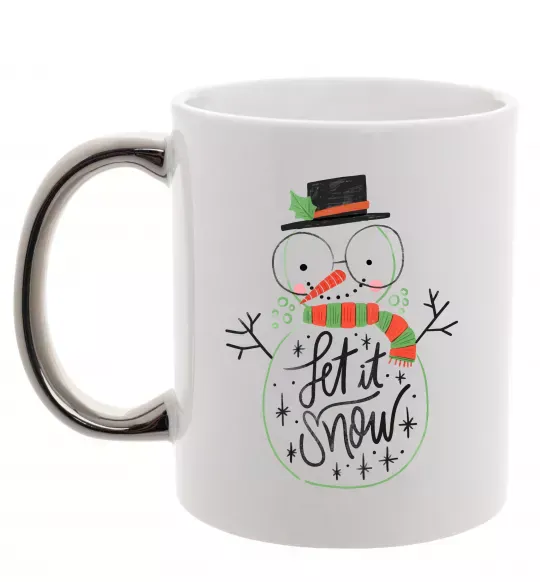 Чашка з кольоровою ручкою Let it snow Срібло фото