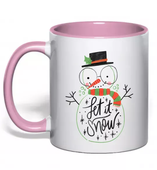 Чашка з кольоровою ручкою Let it snow Ніжно рожевий фото