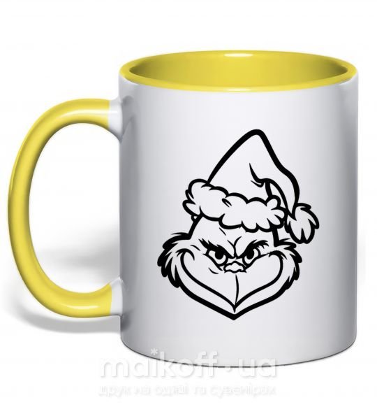 Чашка с цветной ручкой Похититель Рождества в шапочке Солнечно желтый фото