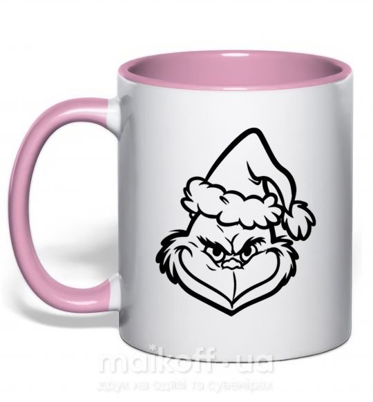 Чашка с цветной ручкой Похититель Рождества в шапочке Нежно розовый фото