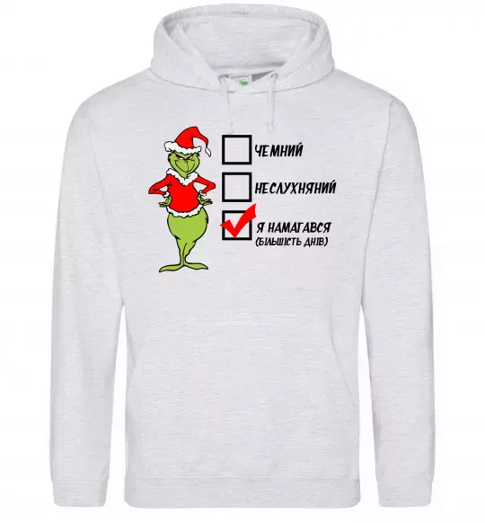 Женская толстовка (худи) Грінч список Серый меланж фото