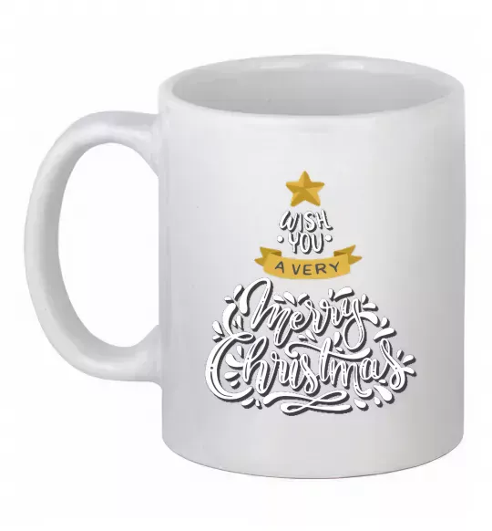Чашка керамічна Wish you a very merry Christmas tree Білий фото
