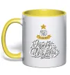 Чашка с цветной ручкой Wish you a very merry Christmas tree Лимонный фото