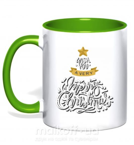 Чашка з кольоровою ручкою Wish you a very merry Christmas tree Зелений фото