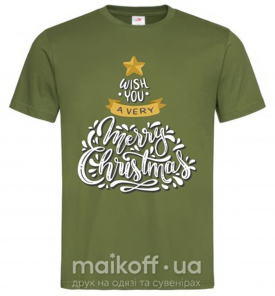 Чоловіча футболка Wish you a very merry Christmas tree Оливковий фото