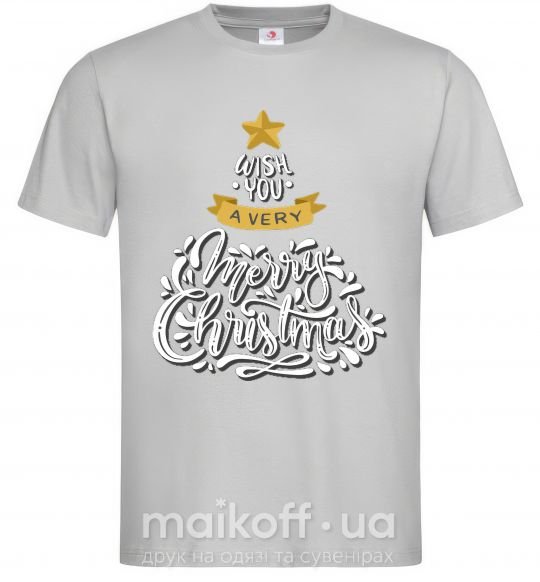 Мужская футболка Wish you a very merry Christmas tree Серый фото