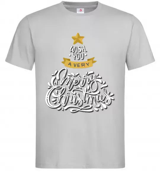 Мужская футболка Wish you a very merry Christmas tree Серый фото
