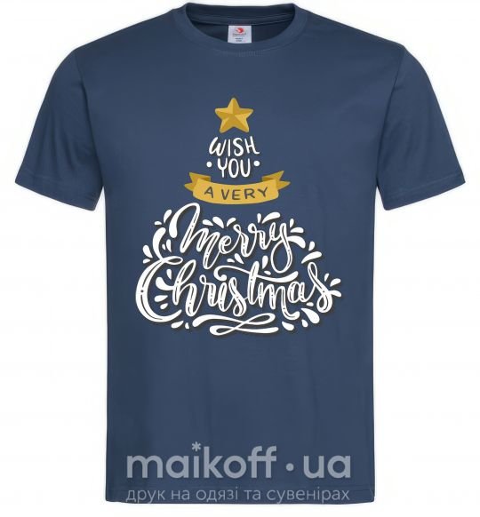 Чоловіча футболка Wish you a very merry Christmas tree Темно-синій фото