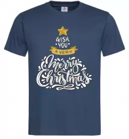 Мужская футболка Wish you a very merry Christmas tree Темно-синий фото