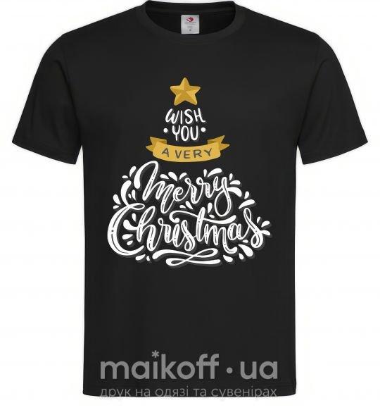 Мужская футболка Wish you a very merry Christmas tree Черный фото
