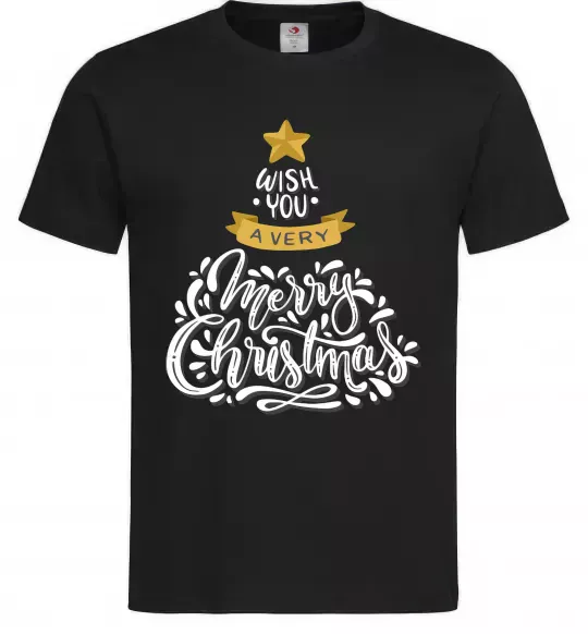 Мужская футболка Wish you a very merry Christmas tree Черный фото