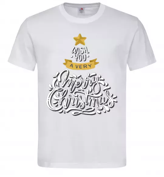 Мужская футболка Wish you a very merry Christmas tree Белый фото