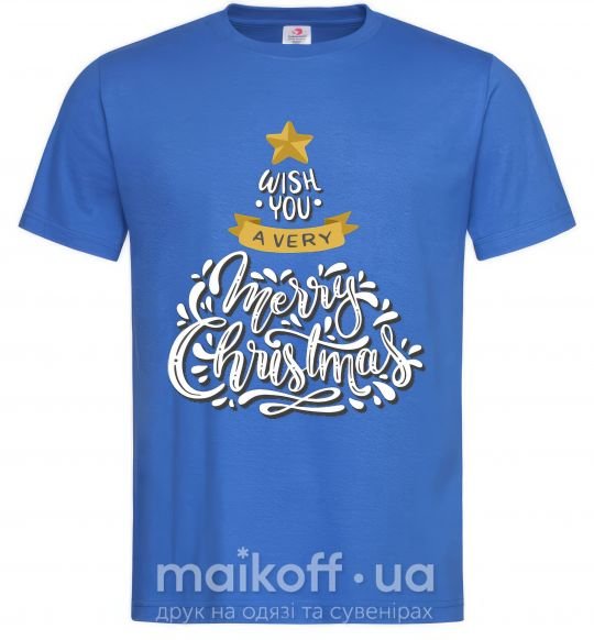 Мужская футболка Wish you a very merry Christmas tree Ярко-синий фото