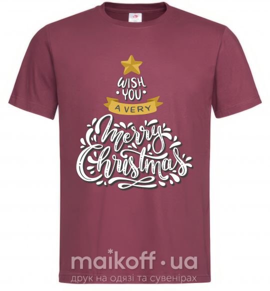 Мужская футболка Wish you a very merry Christmas tree Бордовый фото