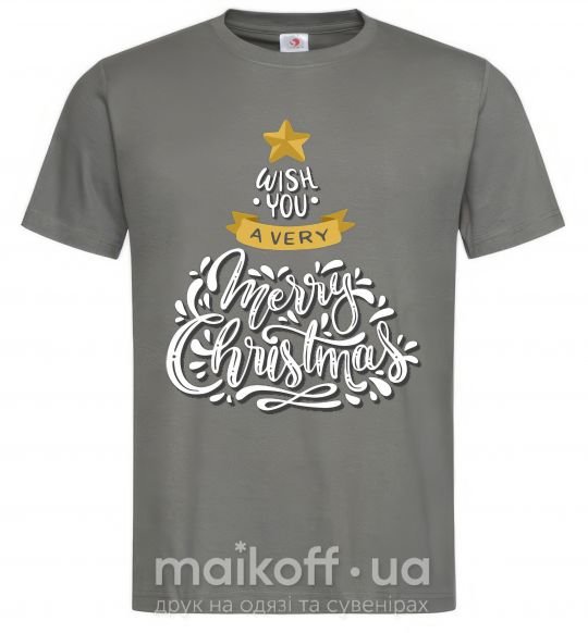 Чоловіча футболка Wish you a very merry Christmas tree Графіт фото
