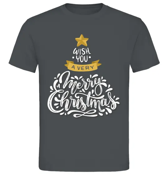 Мужская футболка Wish you a very merry Christmas tree Графит фото