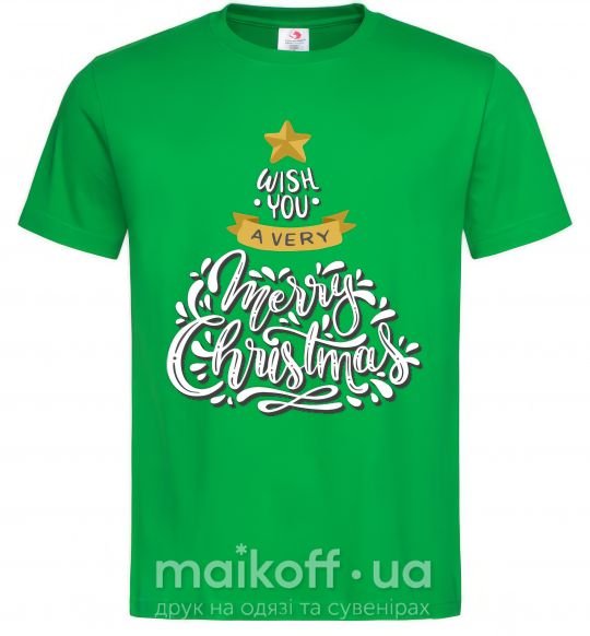 Мужская футболка Wish you a very merry Christmas tree Зеленый фото