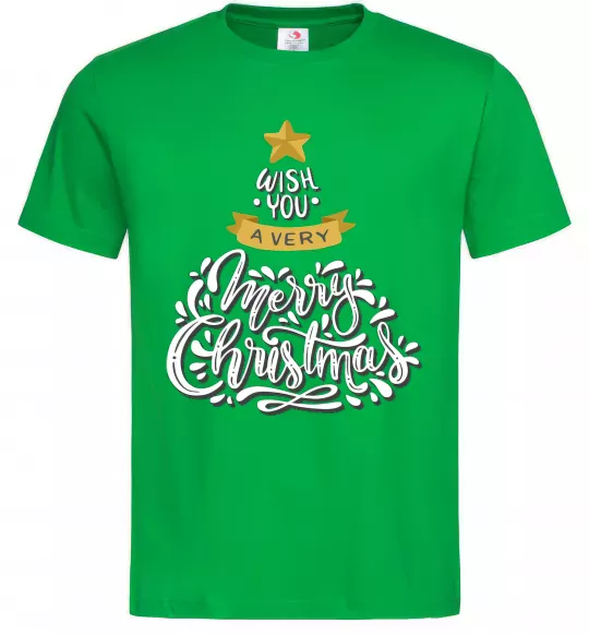 Мужская футболка Wish you a very merry Christmas tree Зеленый фото